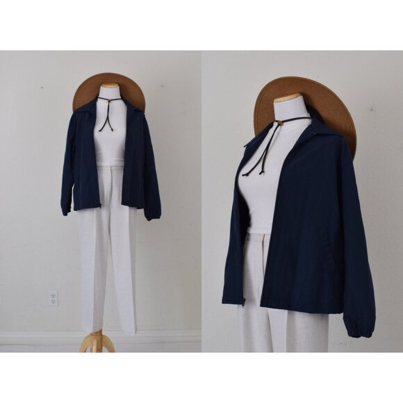 Vintage 90s Navy Nylon/Poly Windbreaker size‎ Small - Picture 1 of 10